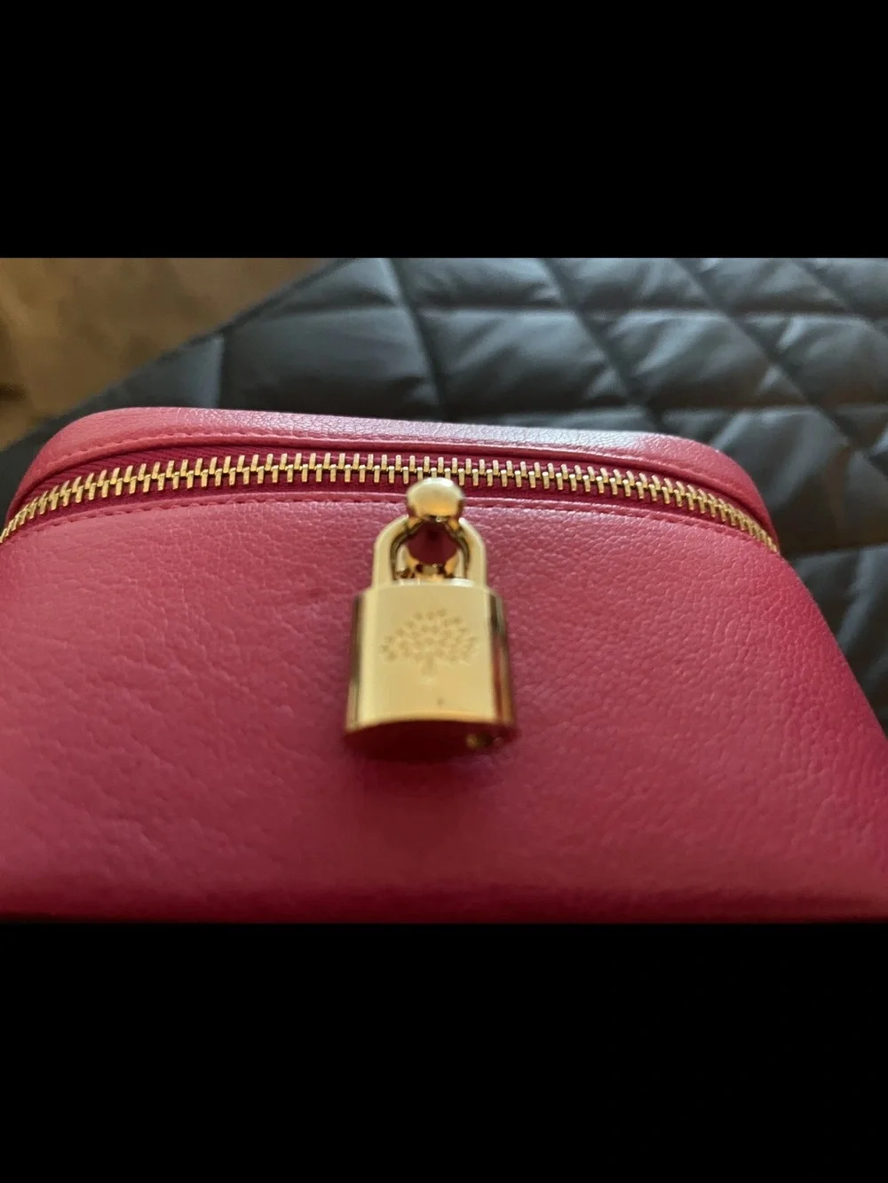 Mulberry Pink Leather Top-Handle Jewelry Case with Gold Hardware